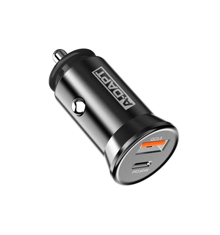 A-DAPT Autolader 1x PD3.0 30W + 1x USB QC3.0 18W Zwart