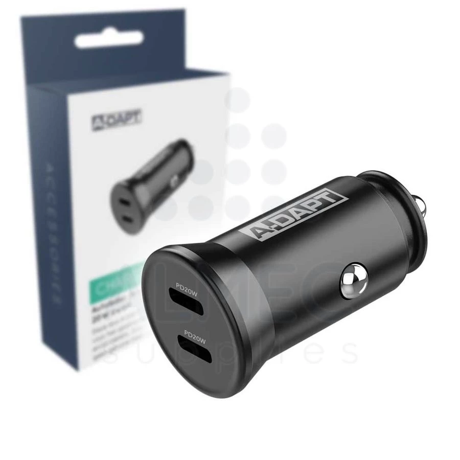A-DAPT Autolader 2x USB-C Power Delivery 40W zwart